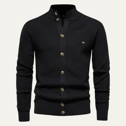 Men's Textured Stand Collar Cardigan