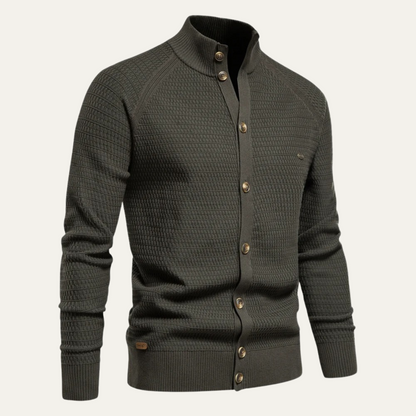 Men's Textured Stand Collar Cardigan