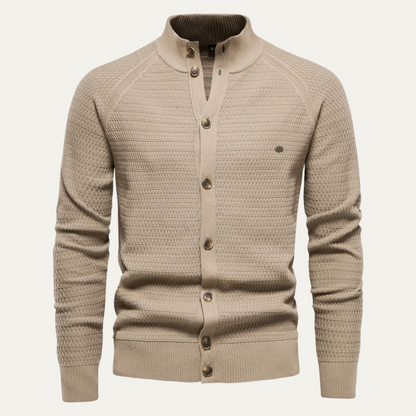 Men's Textured Stand Collar Cardigan