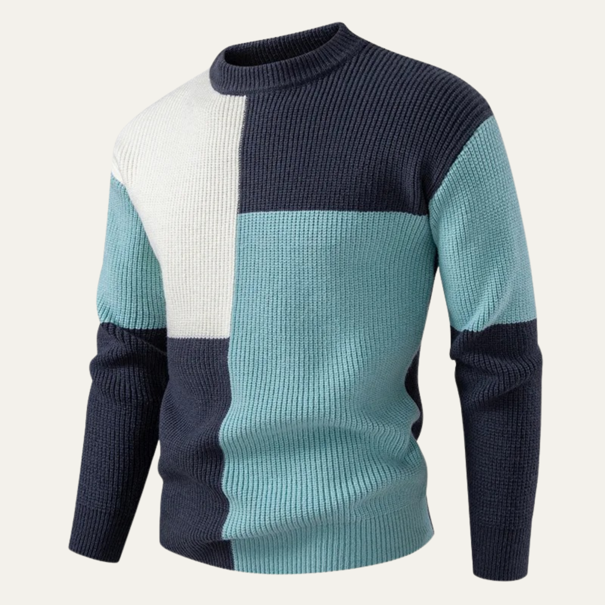 Men’s Color Block Chunky Ribbed Crewneck Sweater