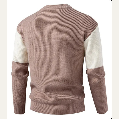 Men’s Color Block Chunky Ribbed Crewneck Sweater