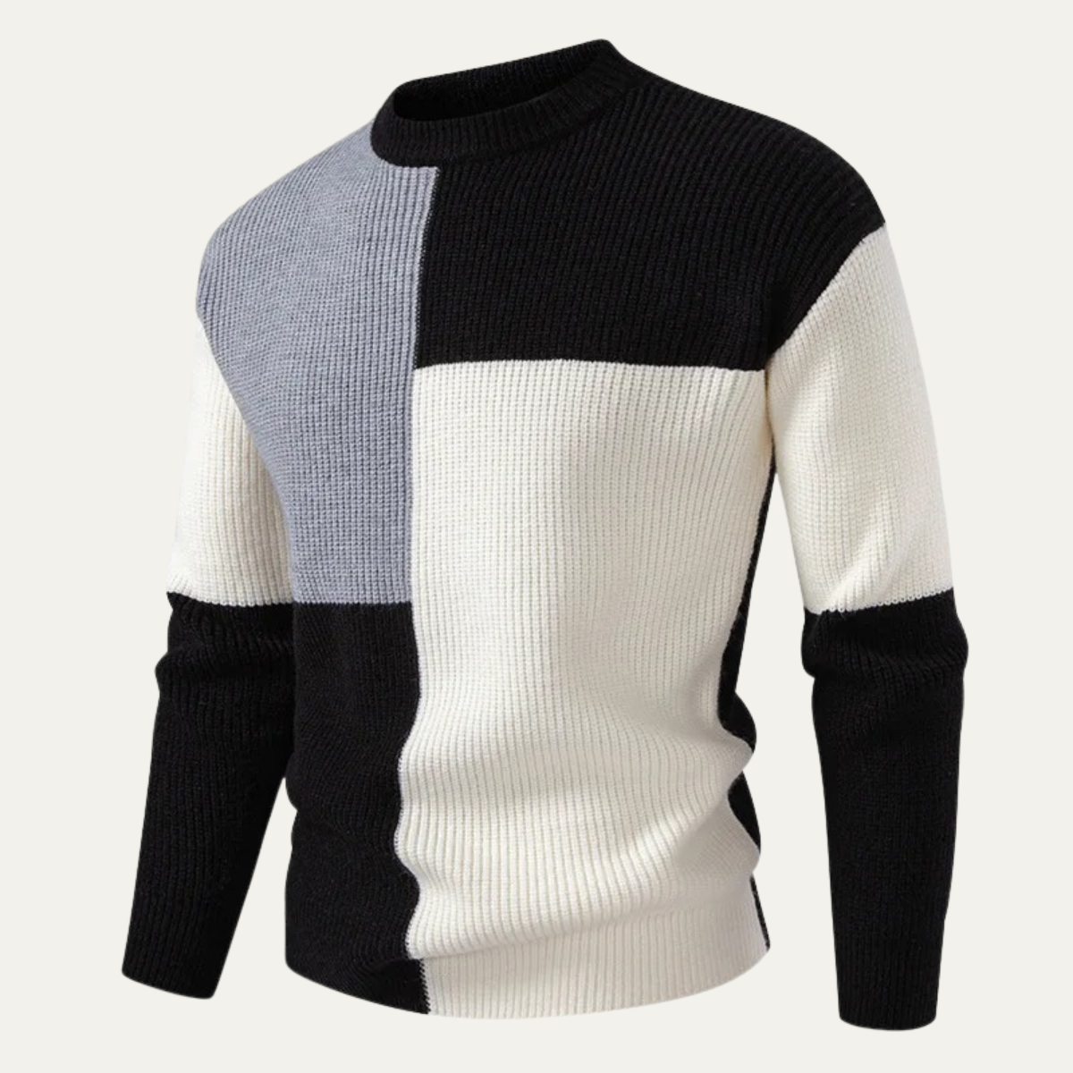 Men’s Color Block Chunky Ribbed Crewneck Sweater