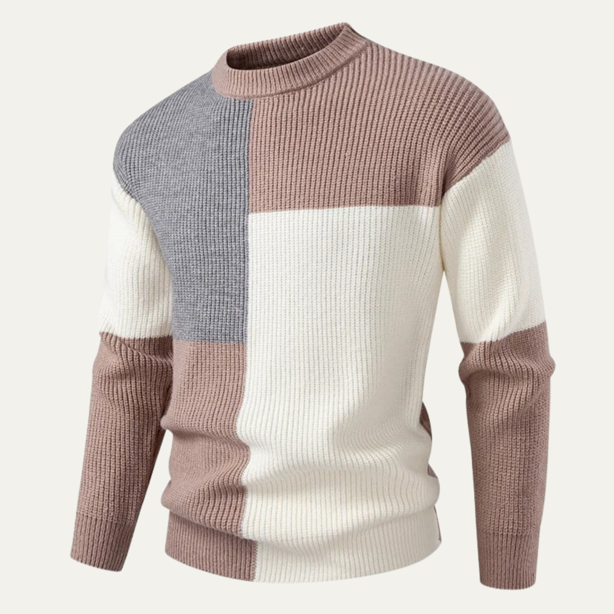 Men’s Color Block Chunky Ribbed Crewneck Sweater