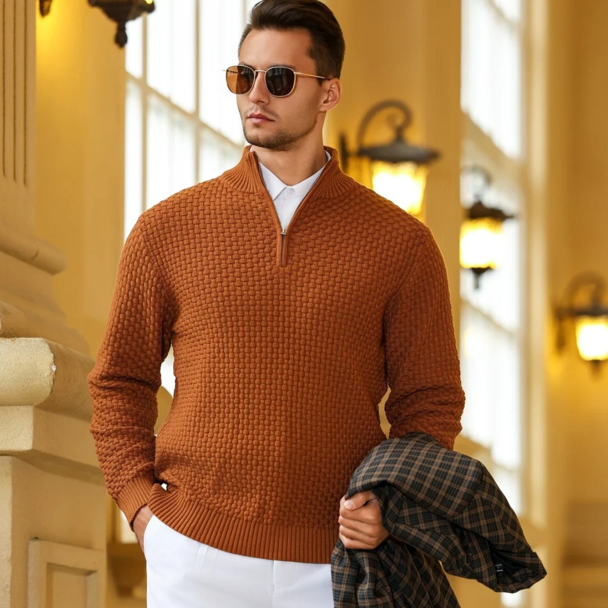 Men’s Cozy Textured Zip Sweater