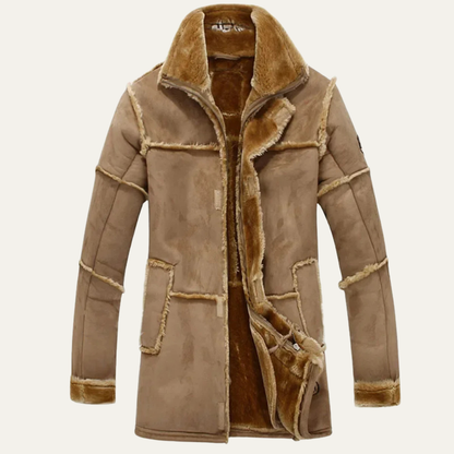 Men’s Shearling Edge Leather Zip Coat