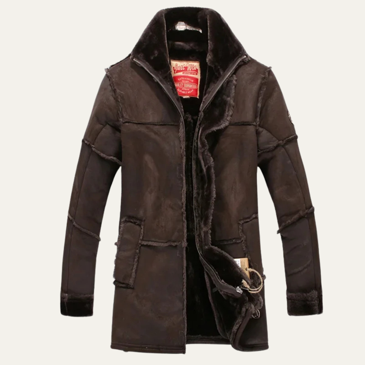 Men’s Shearling Edge Leather Zip Coat