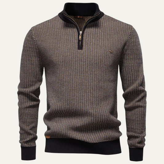 Men’s Knitted Quarter Zip Mock Neck Sweater