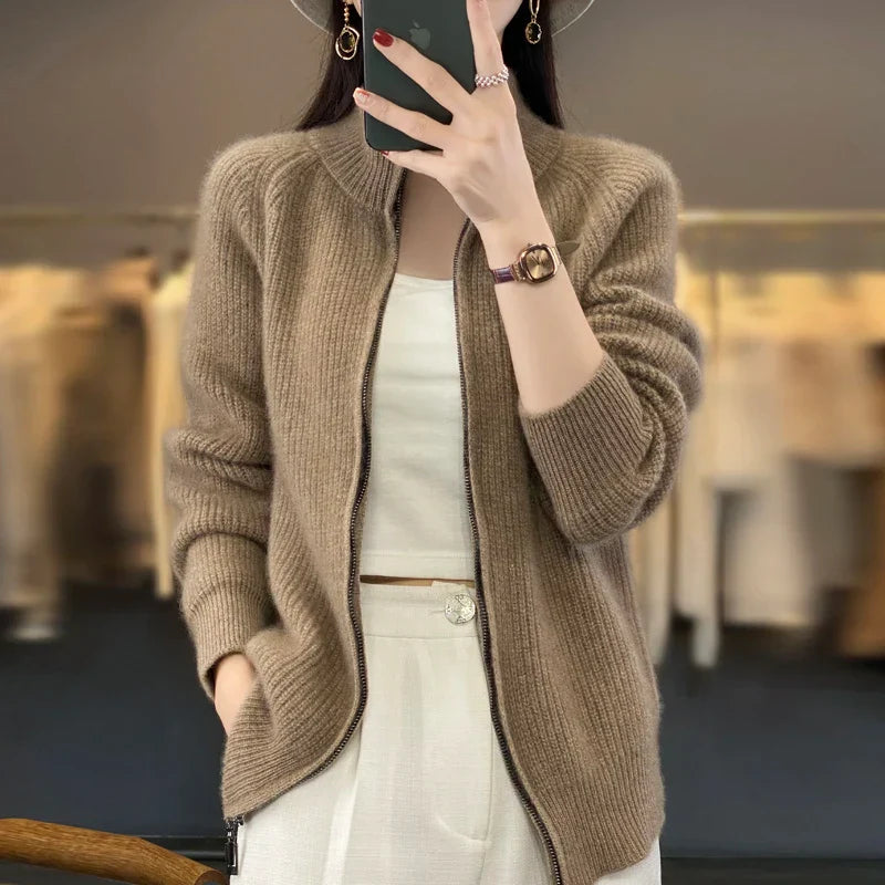 Women’s Thick Turtleneck Zip Cardigan