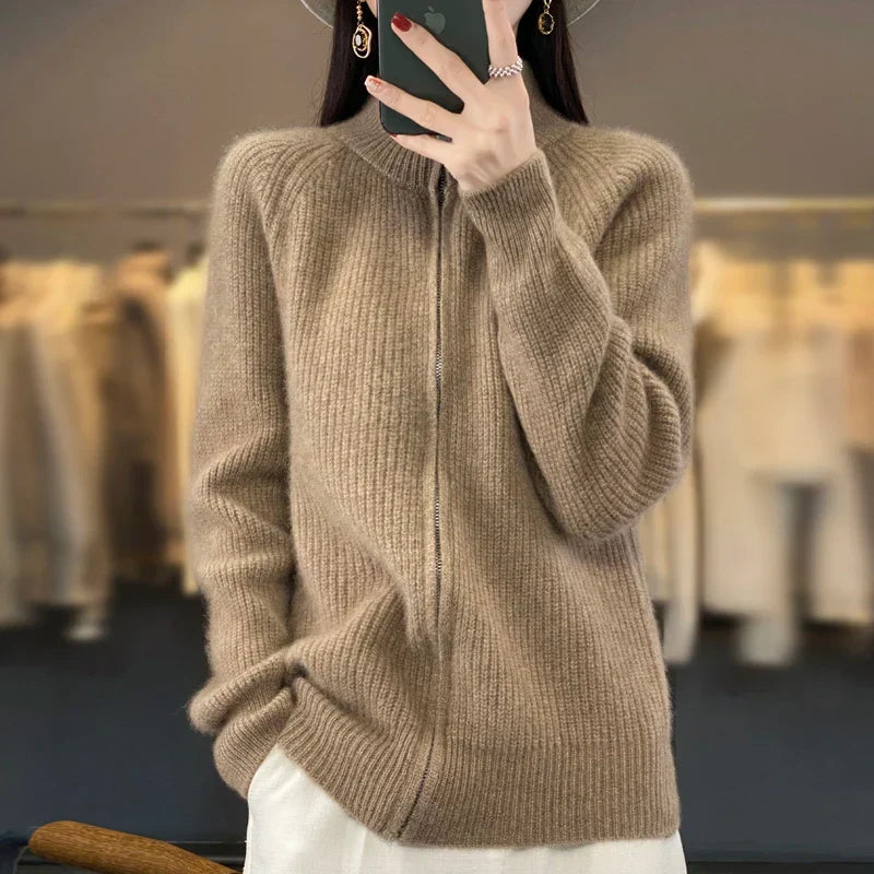 Women’s Thick Turtleneck Zip Cardigan