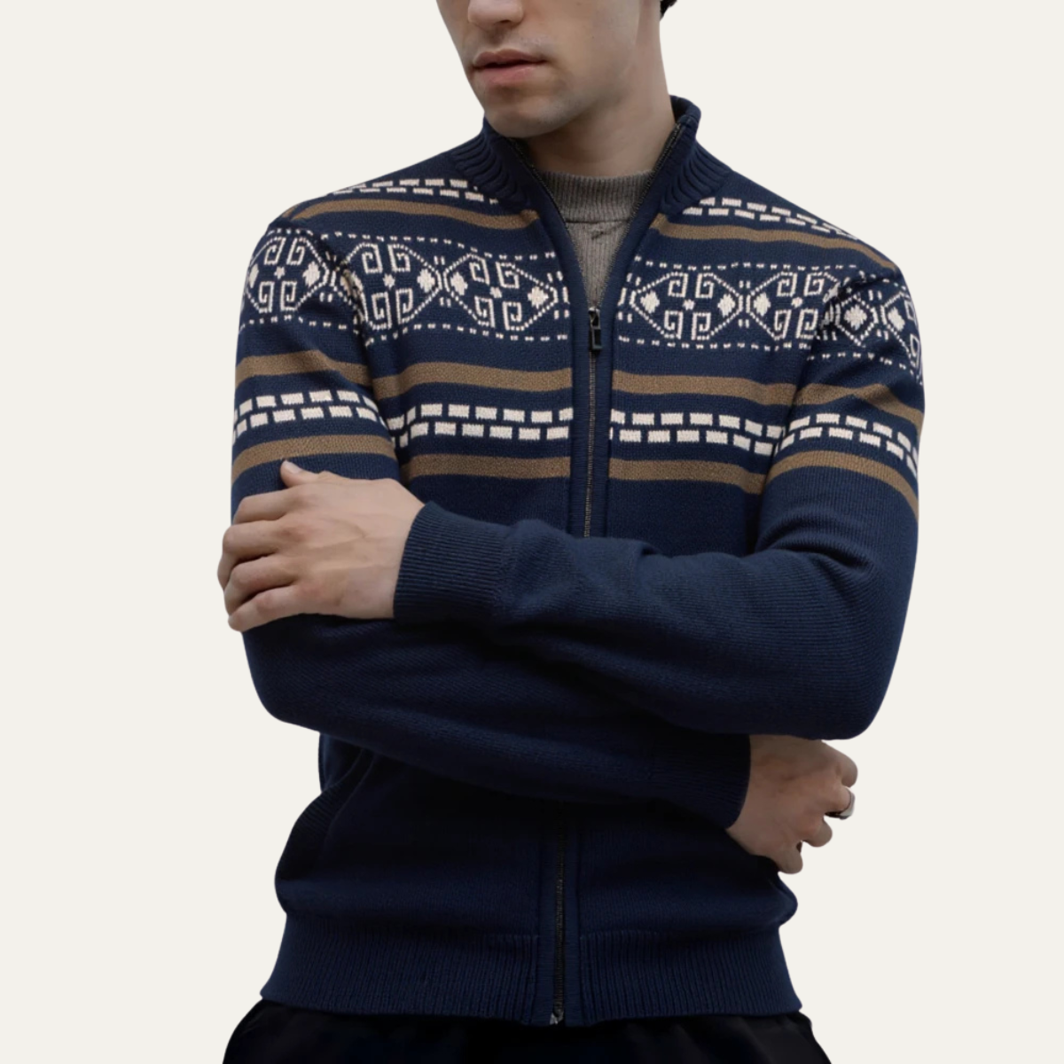 Men’s Full-Zip Cardigan with Fair Isle Patterns