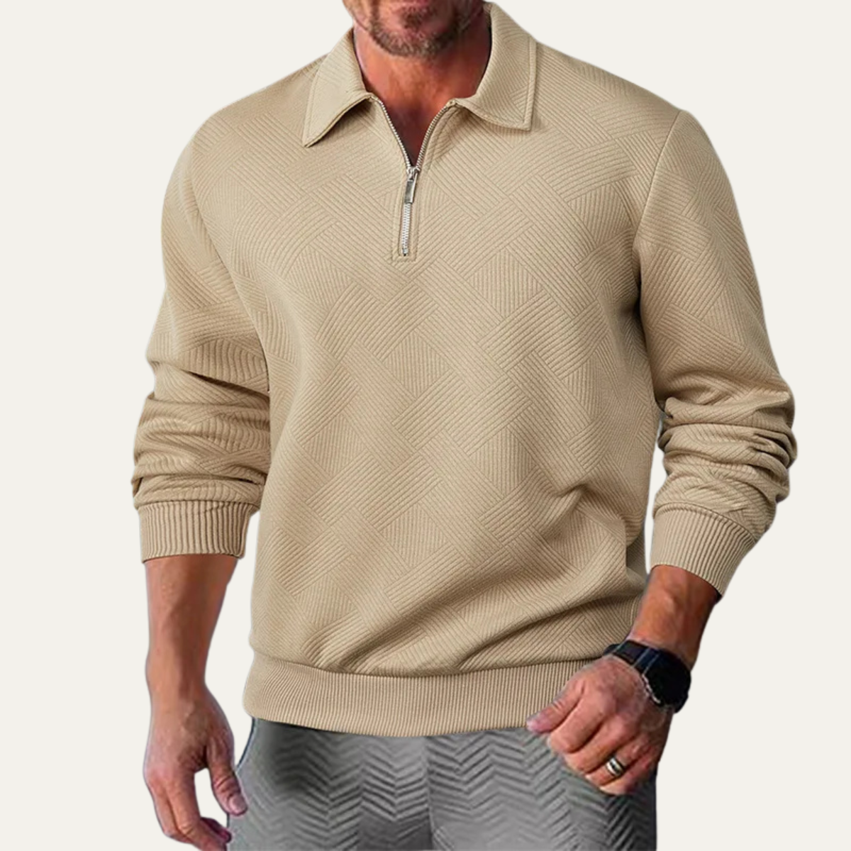 Men’s Geometric Knit Quarter Zip Sweater