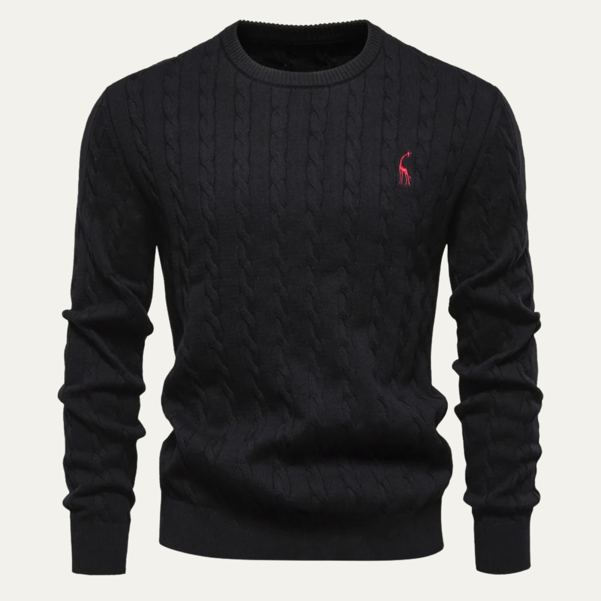 Men’s Classic Embroidered Cable-Knit Crewneck Sweater
