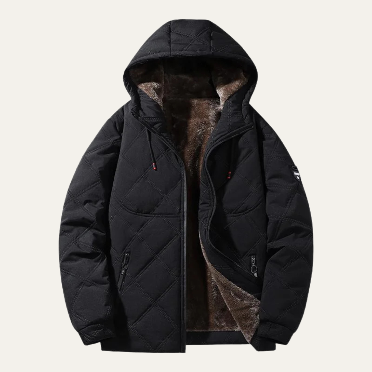 Men’s Hooded Quilted Parka with Faux-Fur Lining