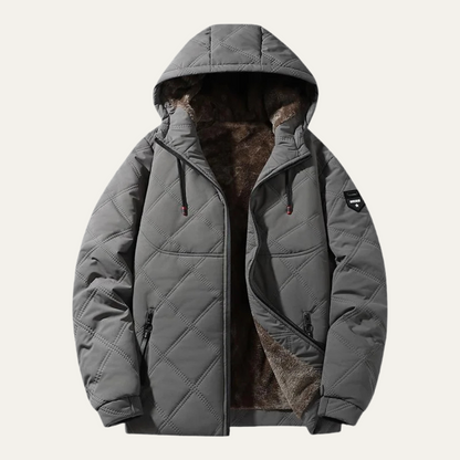 Men’s Hooded Quilted Parka with Faux-Fur Lining