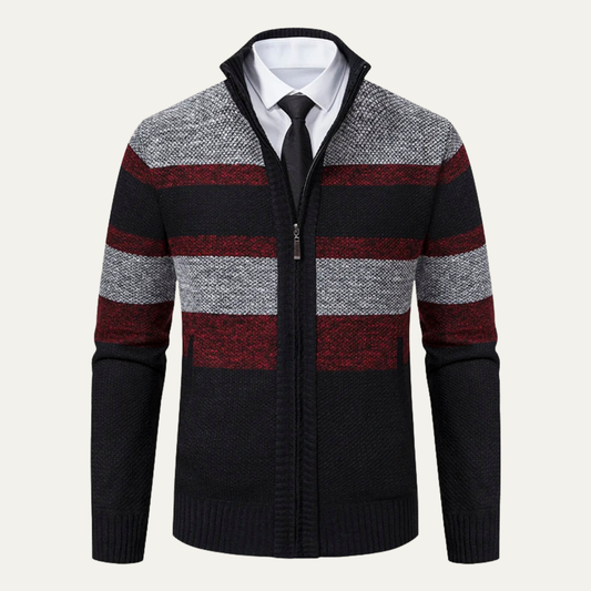 Men’s Three-Color Striped Full-Zip Cardigan