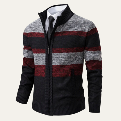 Men’s Three-Color Striped Full-Zip Cardigan