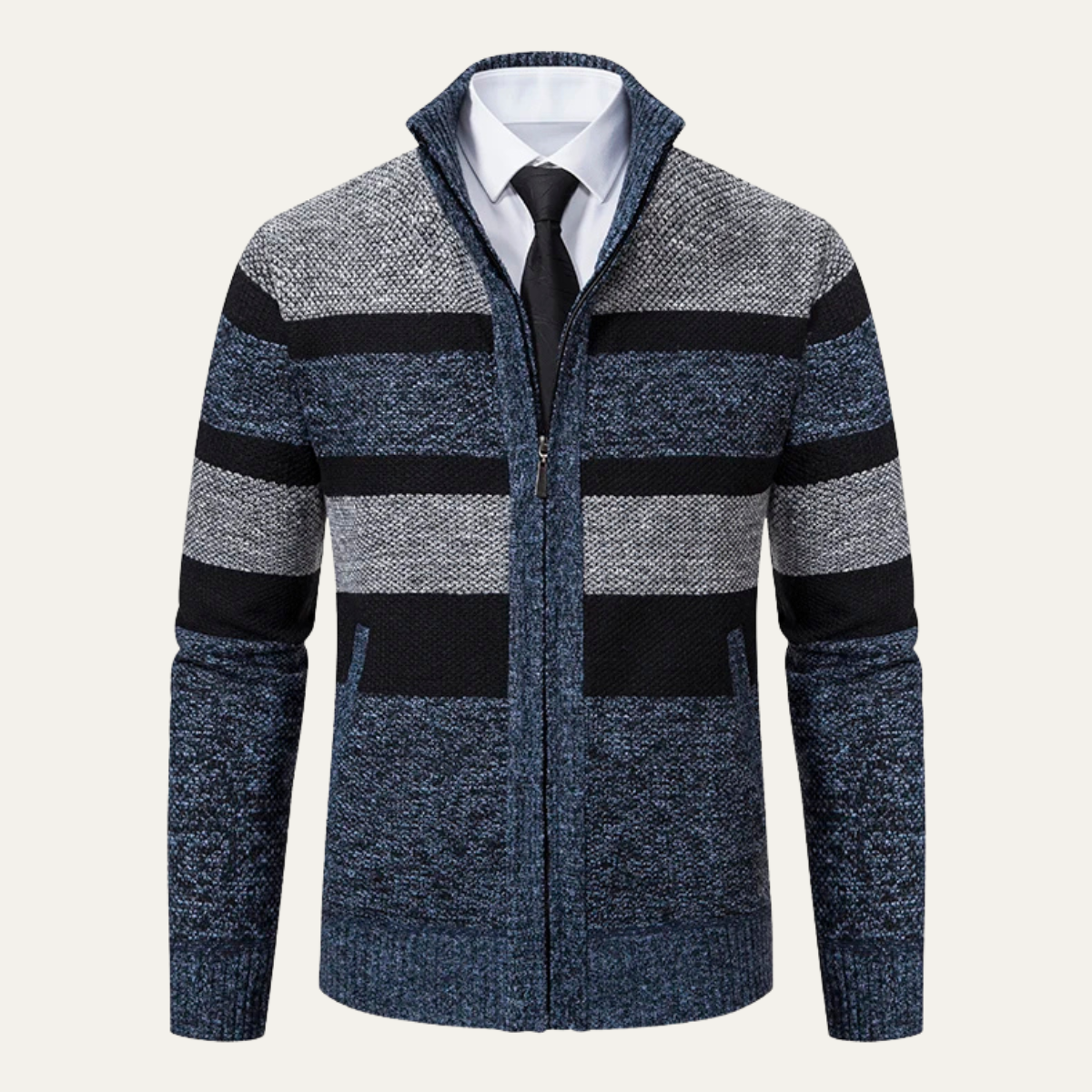 Men’s Three-Color Striped Full-Zip Cardigan