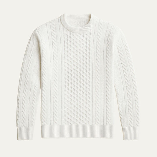 Men’s Knit Crewneck Sweater with Cable Knit Details