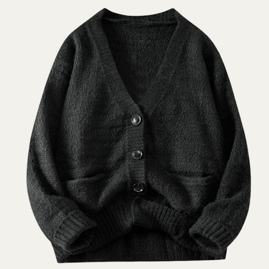 Men’s V-Neck Cardigan with Textured Knit