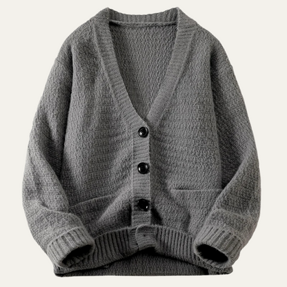 Men’s V-Neck Cardigan with Textured Knit