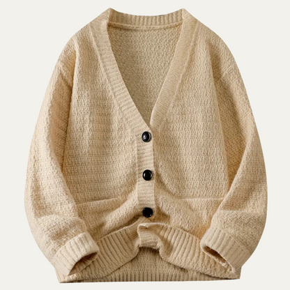 Men’s V-Neck Cardigan with Textured Knit