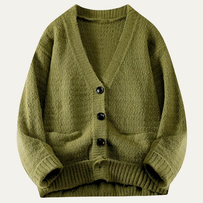 Men’s V-Neck Cardigan with Textured Knit