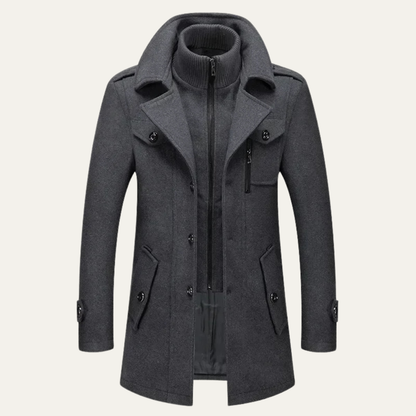 Men’s Layered Mock-Neck Peacoat Jacket