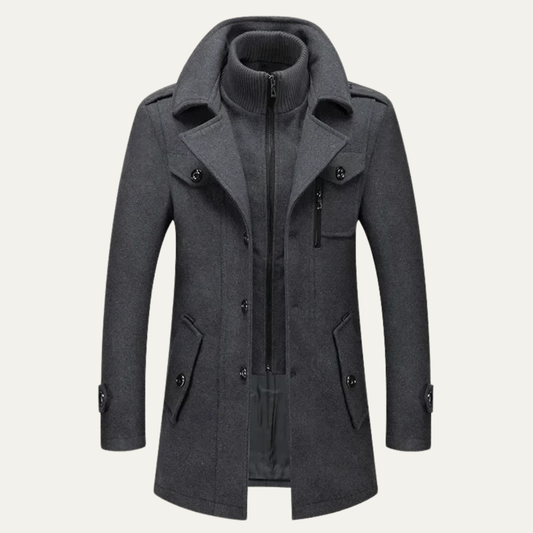Men’s Layered Mock-Neck Peacoat Jacket