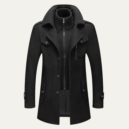 Men’s Layered Mock-Neck Peacoat Jacket