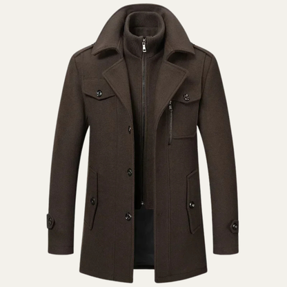 Men’s Layered Mock-Neck Peacoat Jacket