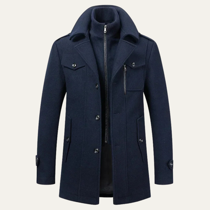 Men’s Layered Mock-Neck Peacoat Jacket