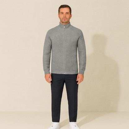 Men’s Full-Zip Cardigan with Stand-Up Collar