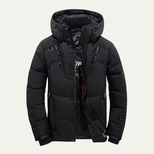 Men’s Hooded Puffer Jacket with Zippered Pockets