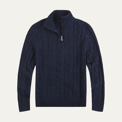 Men’s Stylish Half-Zip Cable-Knit Sweater