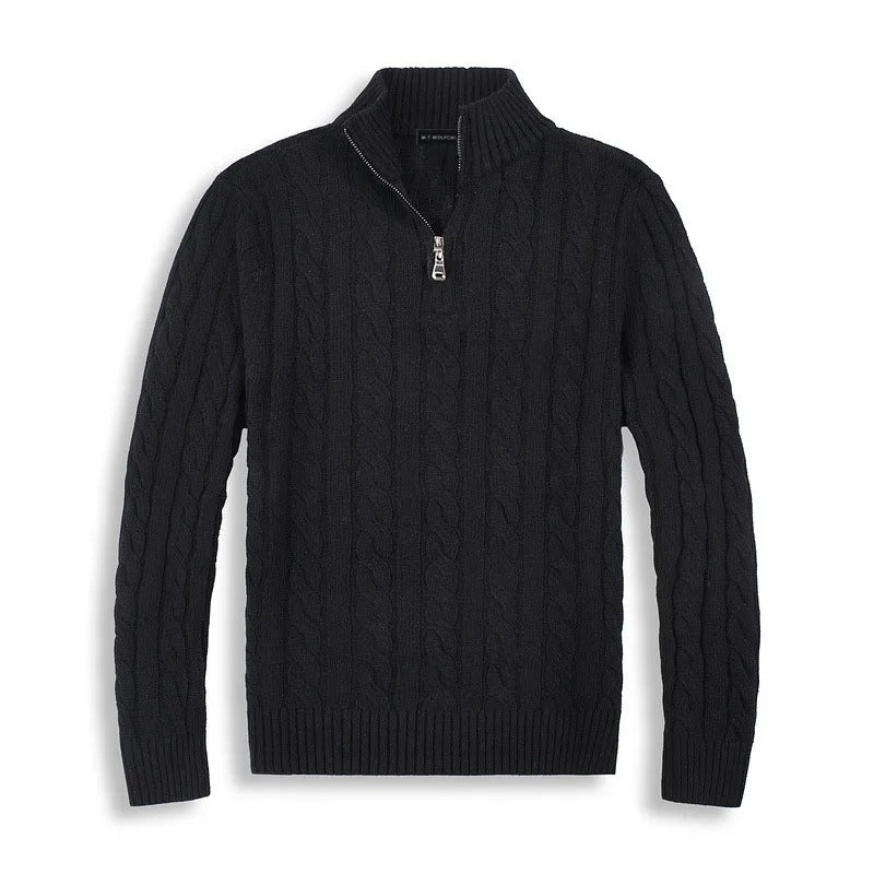 Men’s Stylish Half-Zip Cable-Knit Sweater