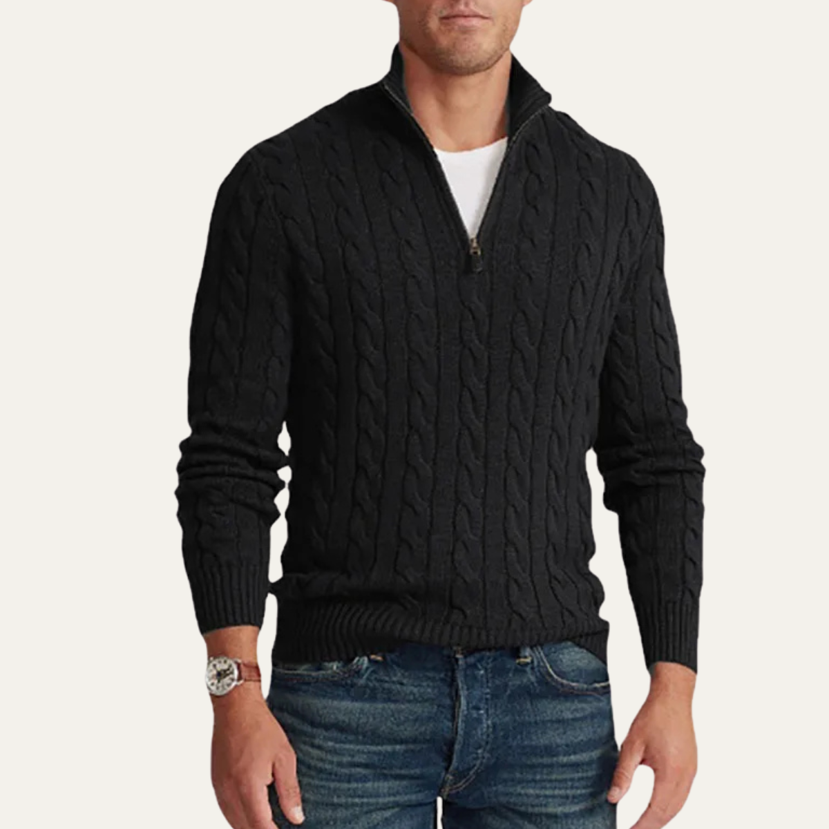 Men’s Vertical Rib Knit Polo Sweater