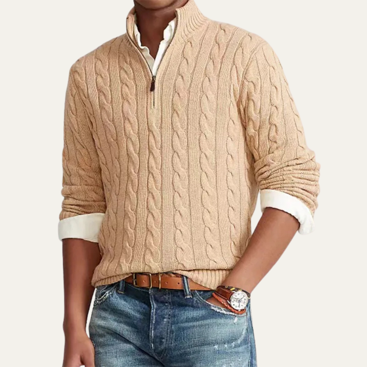 Men’s Vertical Rib Knit Polo Sweater
