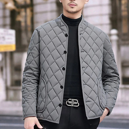 Men’s Quilted Collarless Button-Front Jacket