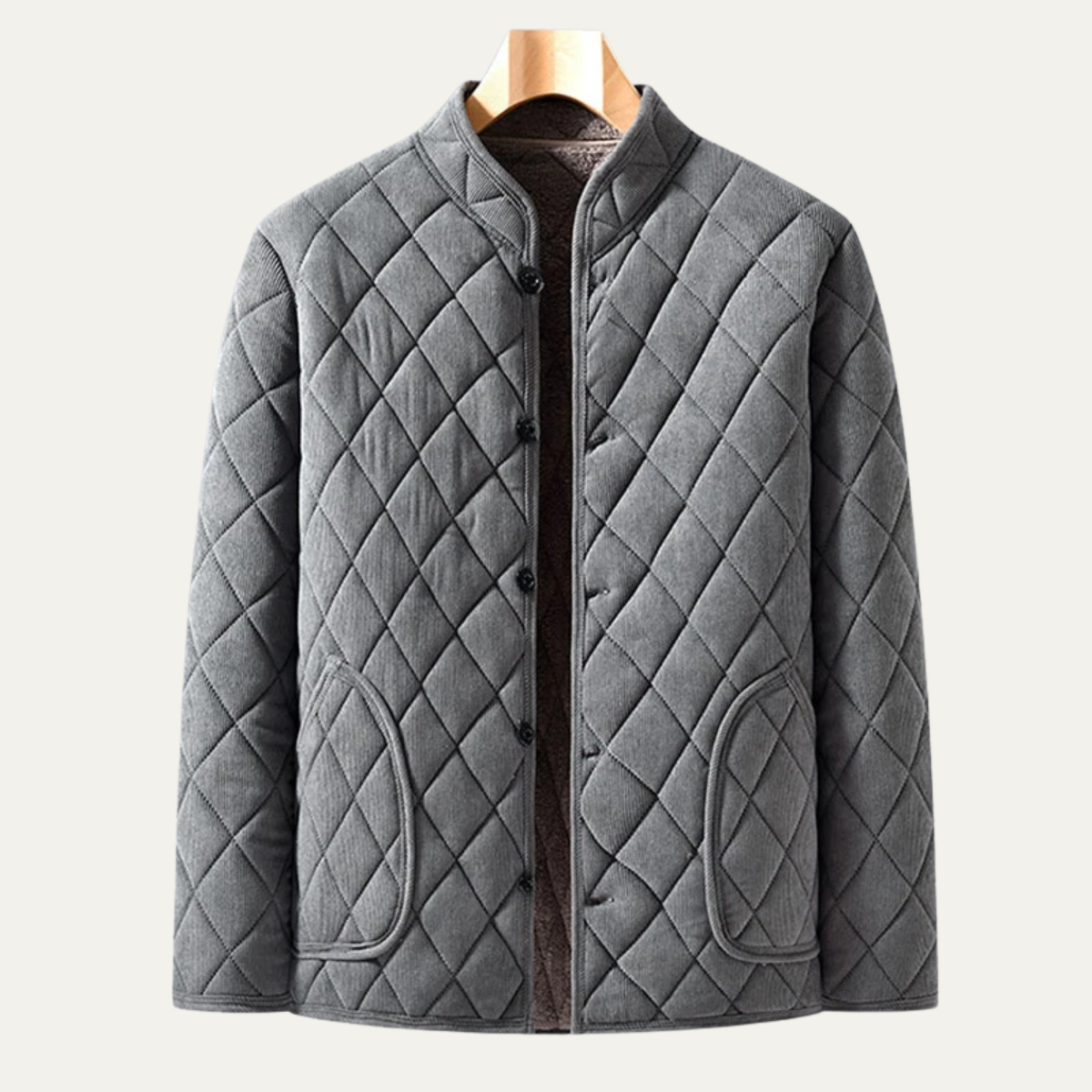 Men’s Quilted Collarless Button-Front Jacket
