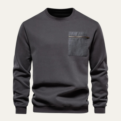 Men’s Crewneck Sweatshirt with Zipper Pocket