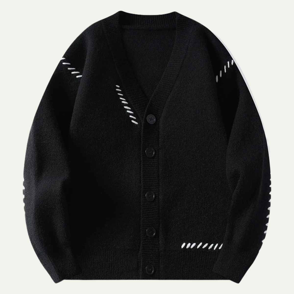 Men's V-Neck Cardigan with Black Buttons