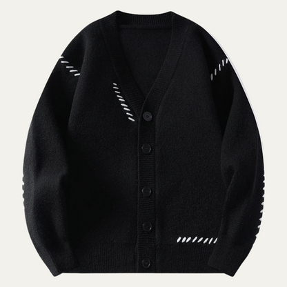 Men's V-Neck Cardigan with Black Buttons