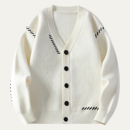 Men's V-Neck Cardigan with Black Buttons
