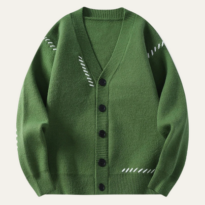 Men's V-Neck Cardigan with Black Buttons