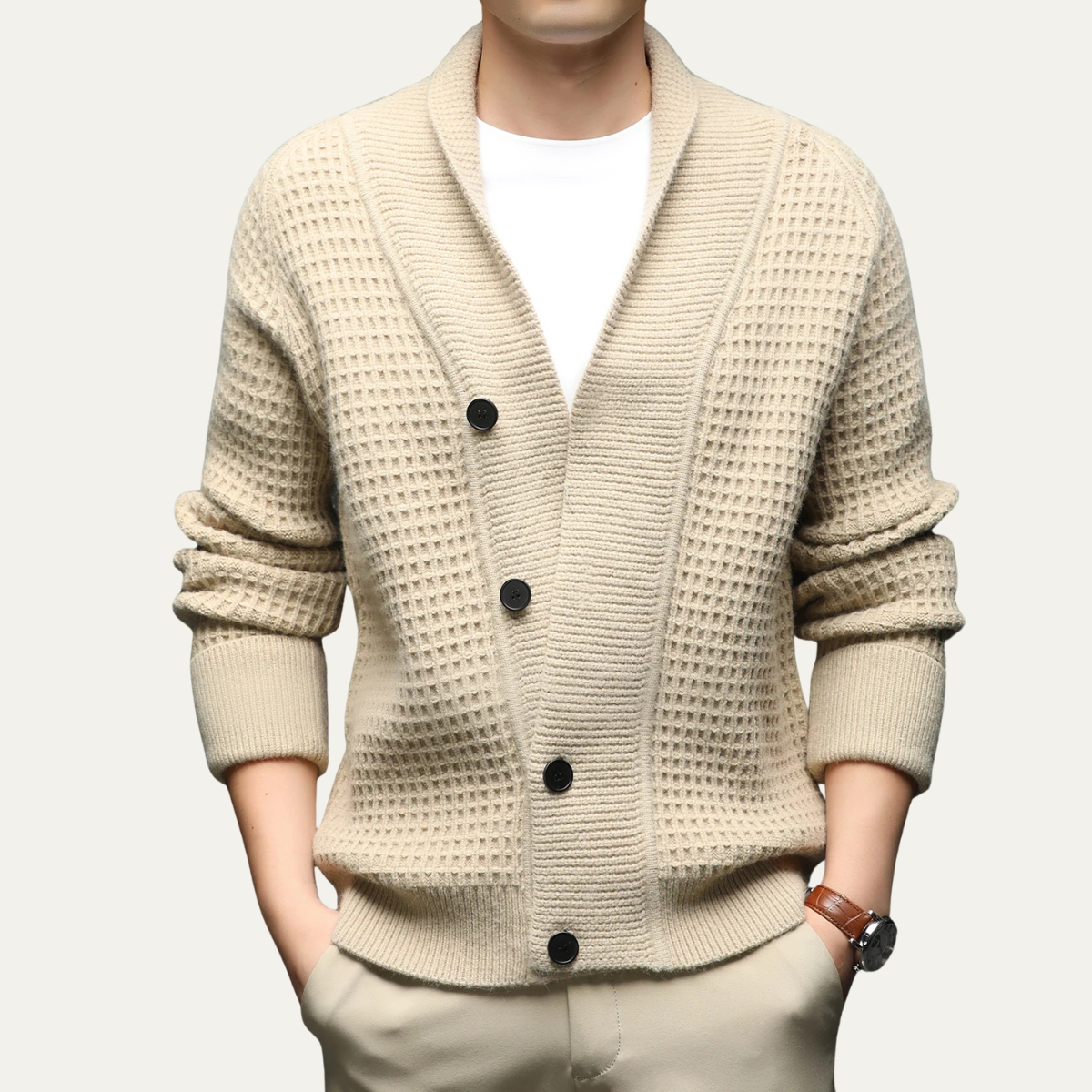 Men’s Shawl-Collar Cardigan with Textured Knit