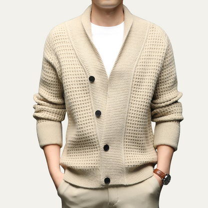 Men’s Shawl-Collar Cardigan with Textured Knit