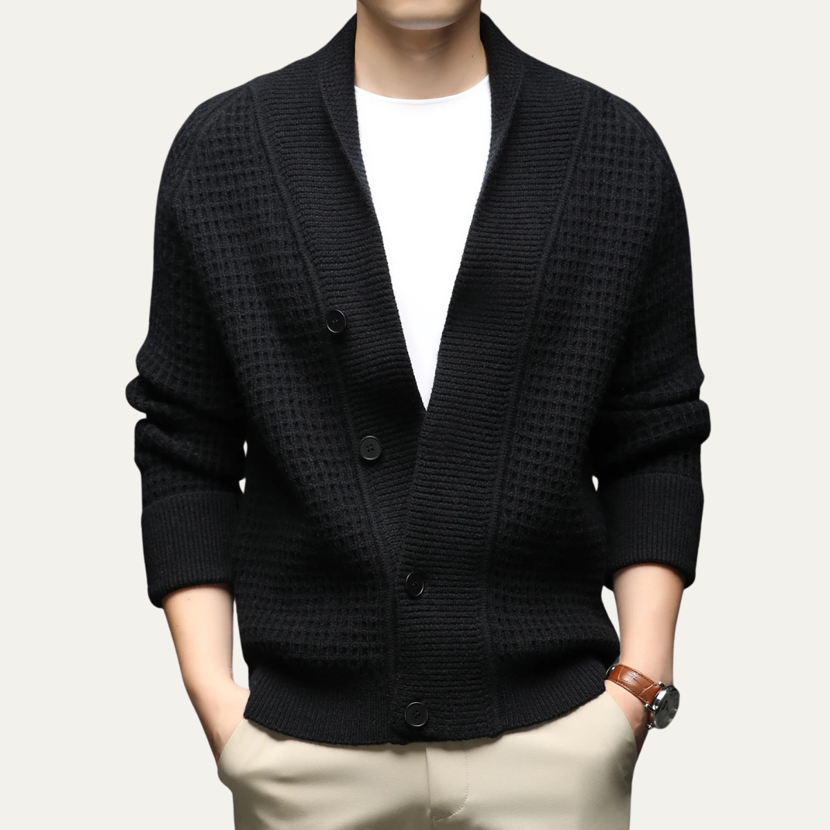 Men’s Shawl-Collar Cardigan with Textured Knit