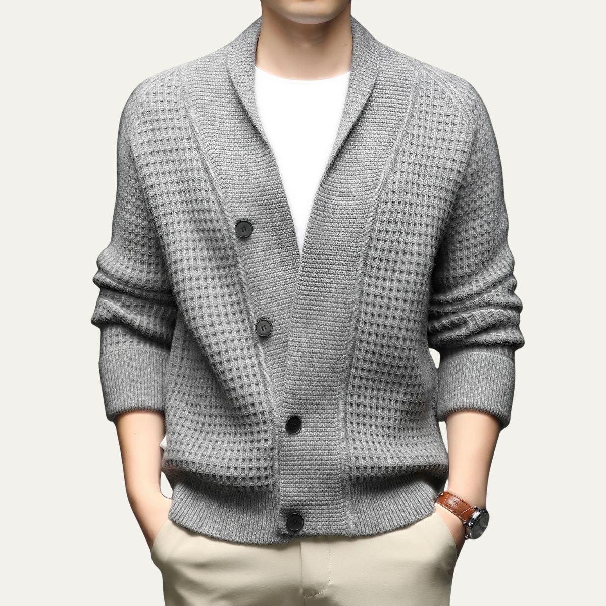 Men’s Shawl-Collar Cardigan with Textured Knit