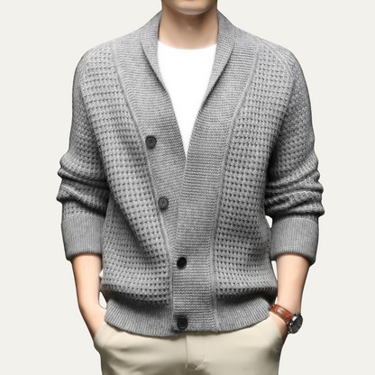 Men’s Shawl-Collar Cardigan with Textured Knit