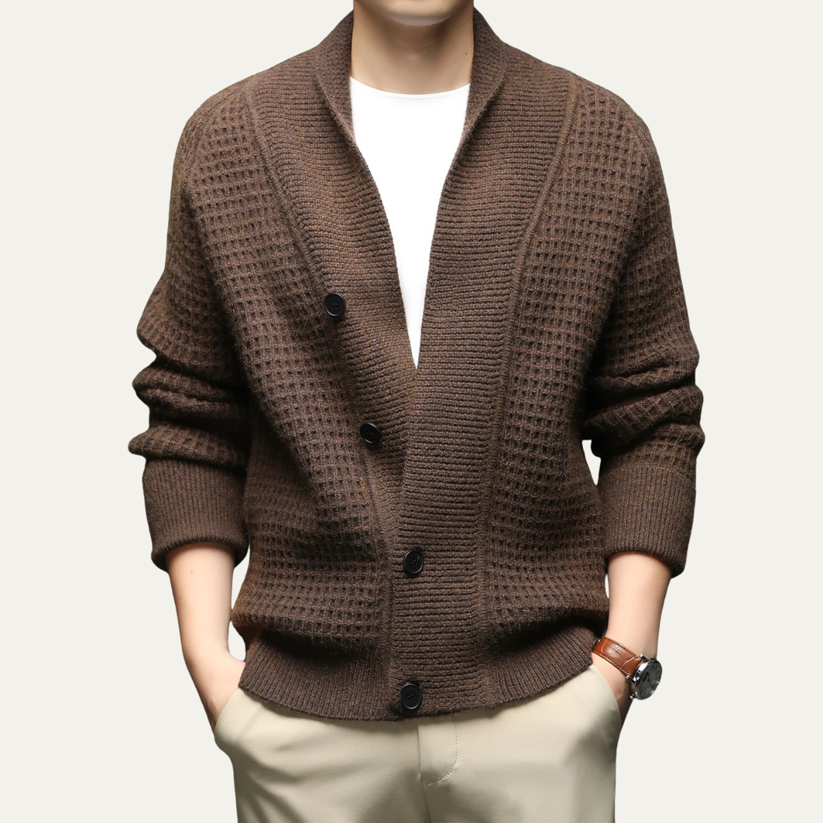 Men’s Shawl-Collar Cardigan with Textured Knit